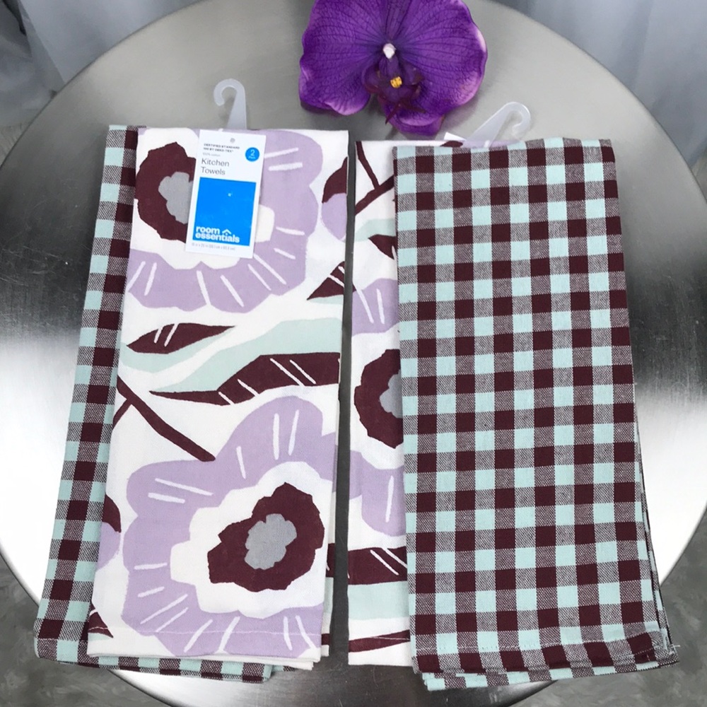 NEW Abstract Graphic Floral & Gingham Kitchen Towel Set | 2-Pack Set